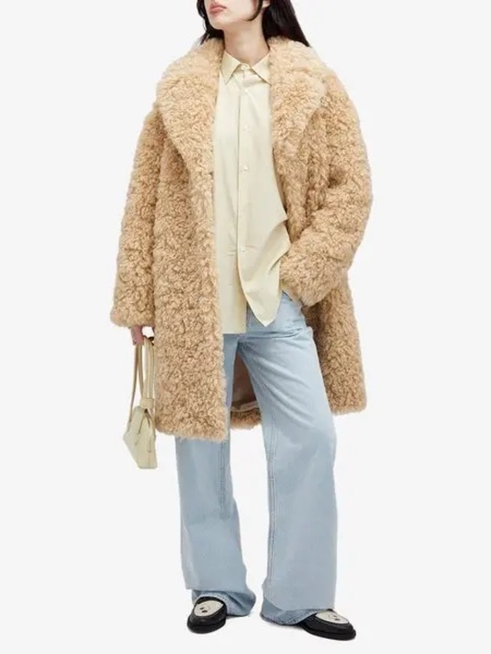 Stand Studio Camille Cocoon Teddy Faux Fur Coat Beige FR 36 Small NWT